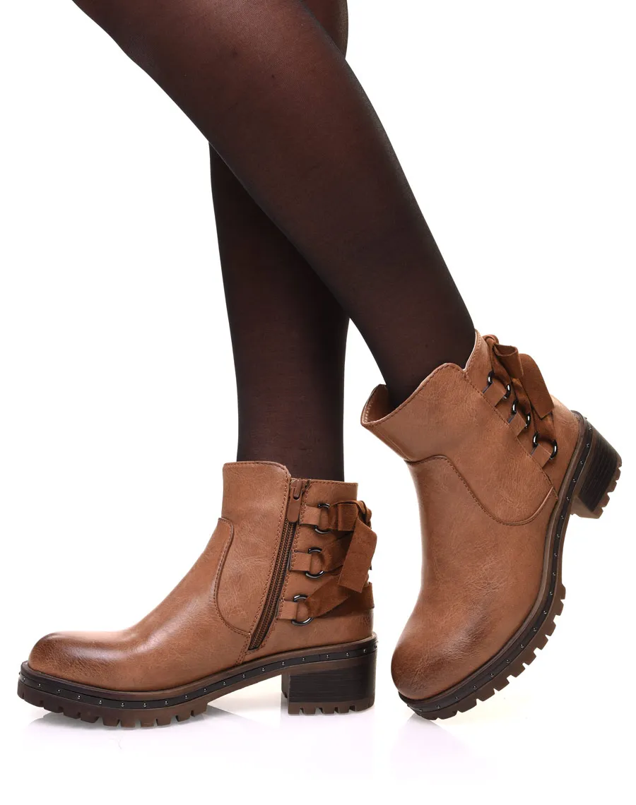 Camel Bow Detail Booties with Treaded Sole